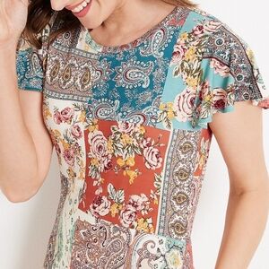 Maurices Patchwork Flutter Sleeve Fall Dress W/pockets Sz L